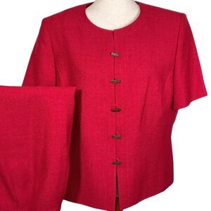 Le Suit Skirt 2pc Set Women 16P Red Short Sleeve‎ Woven Holiday Retro Party